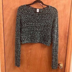 Sea green and black cropped knit sweater woman’s size small